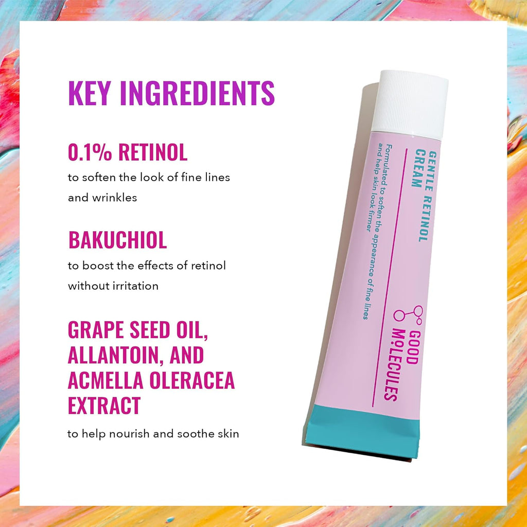 Gentle Retinol Cream 30Ml/1Oz - Night Cream with Retinol and Bakuchiol - Anti-Aging Skincare for Face Minimize Fine Lines, Wrinkles, Breakouts, Enlarged Pores, Hyperpigmentation